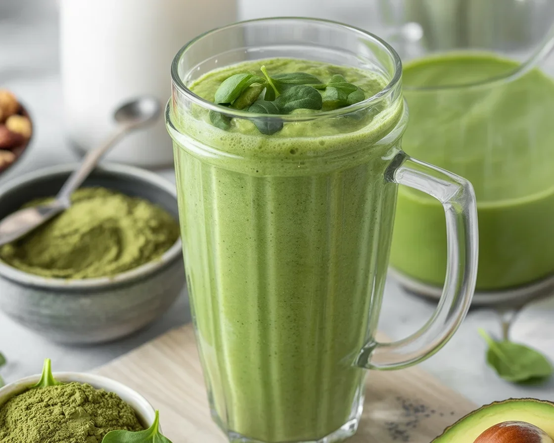 Refreshing Green Tea Fat Burner Smoothie with fruits and vegetables for weight loss.