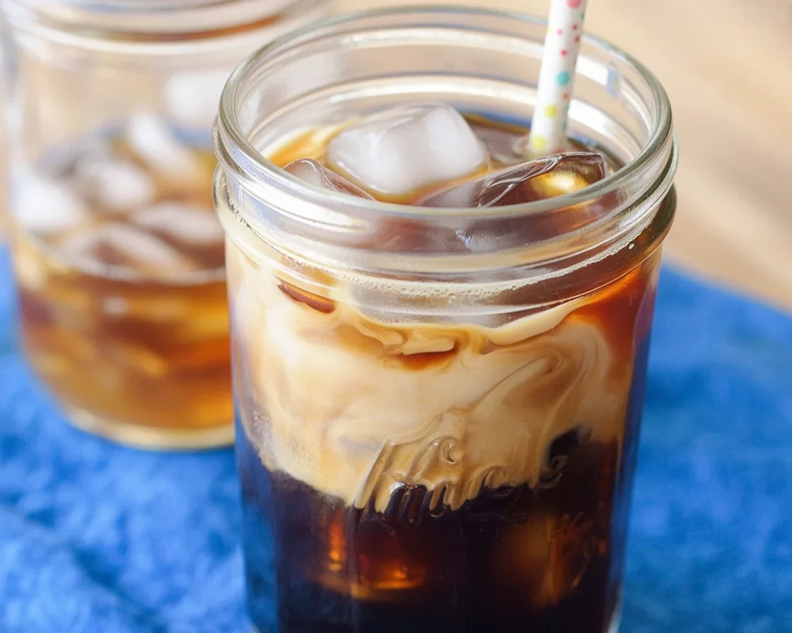 Delicious Toasted Coconut Cold Brew coffee served over ice with coconut milk.