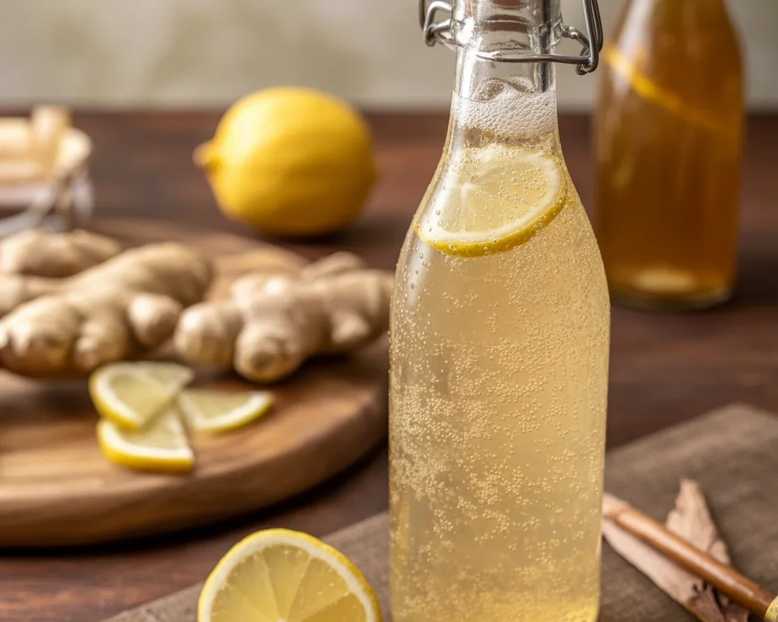 Homemade Fermented Ginger Bug Soda in a glass, showcasing natural fermentation process.