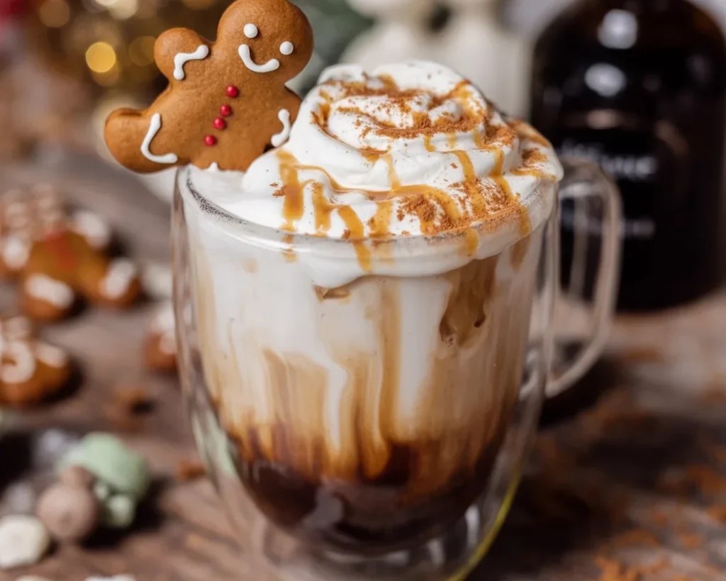 Iced Gingerbread Oatmilk Chai Latte Starbucks Copycat with gingerbread syrup and spices.