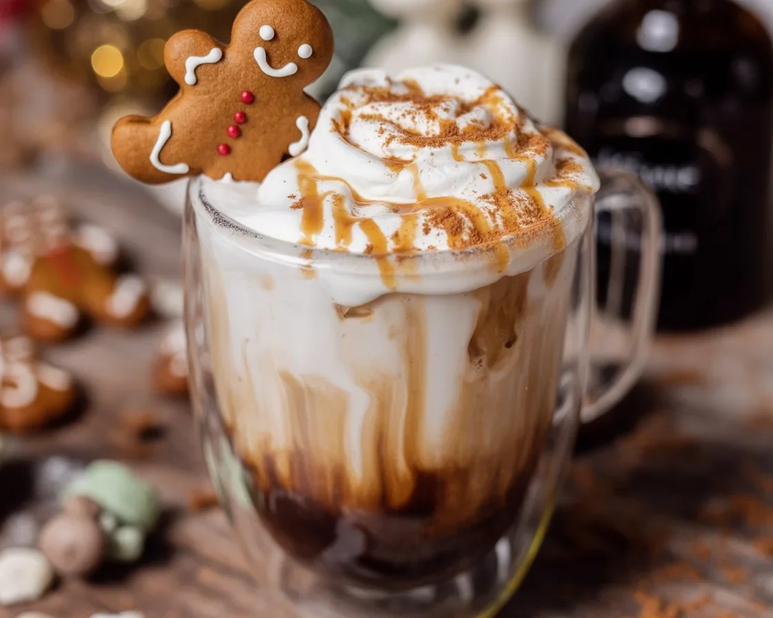 Iced Gingerbread Oatmilk Chai Latte Starbucks Copycat with gingerbread syrup and spices.