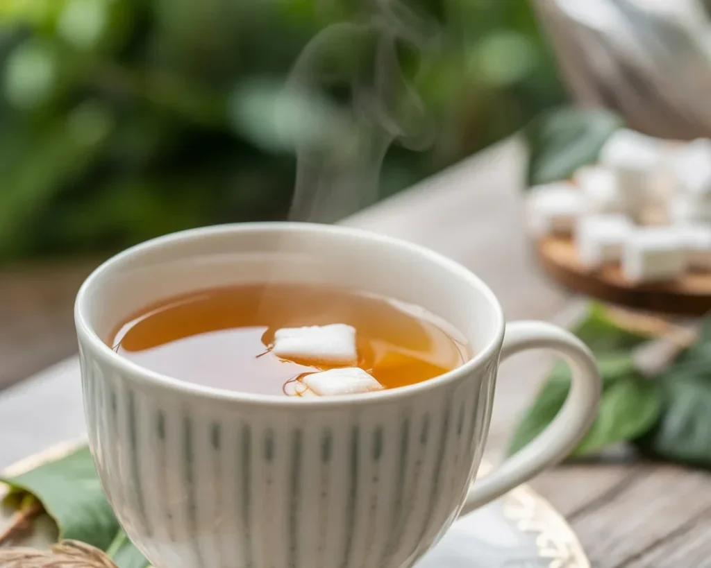Cup of soothing Marshmallow Leaf Tea, perfect for respiratory health and digestion.