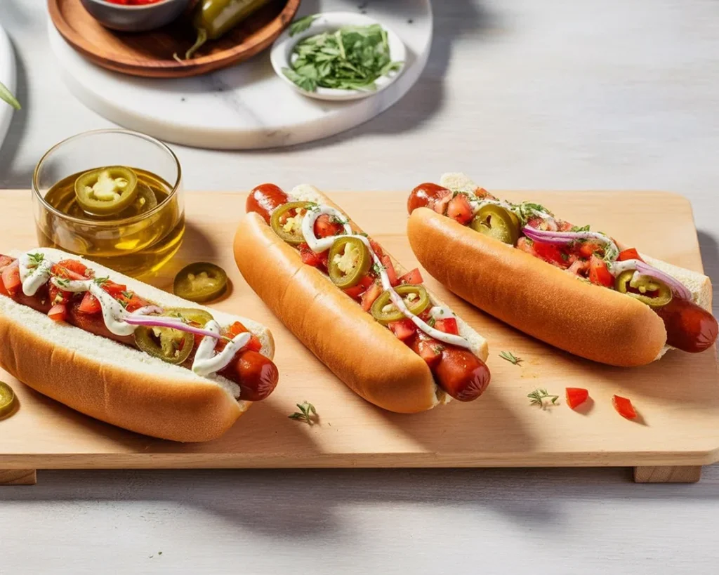 Grilled classic hot dogs and burgers ready for a summer cookout.