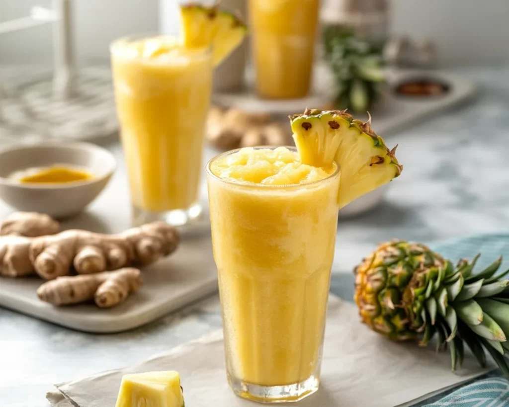 Refreshing homemade Pineapple Ginger Drink packed with nutrients and flavor.