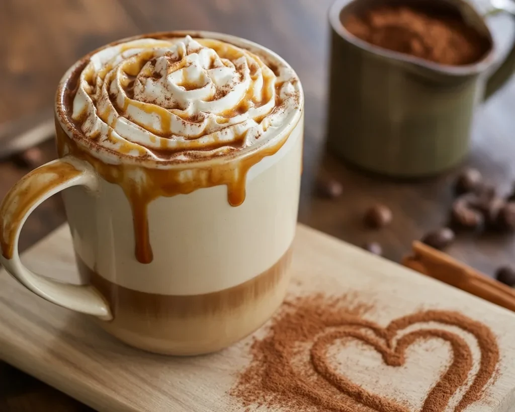 Caramelized Apple Cinnamon Latte with espresso, steamed milk, and apple caramel syrup.