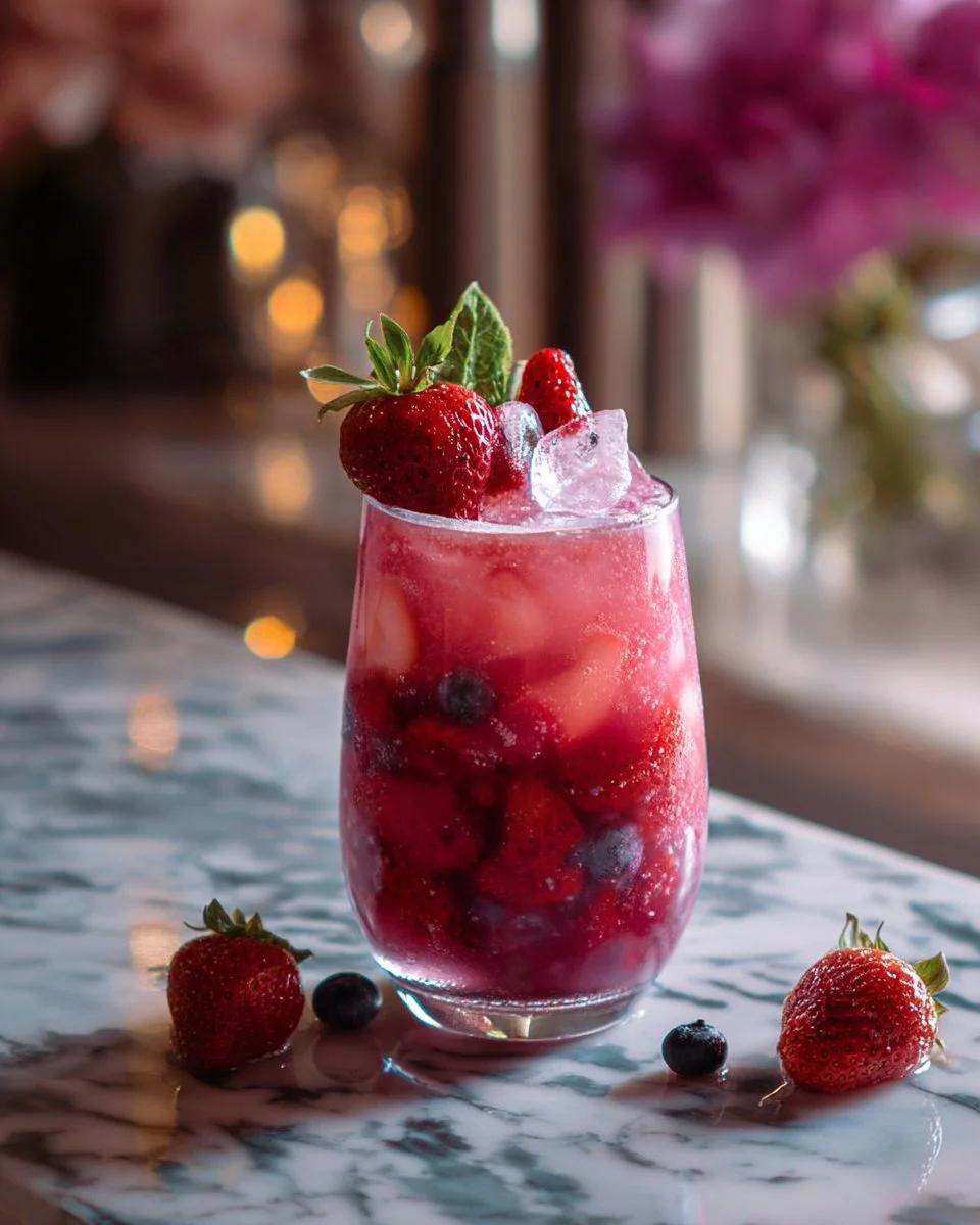 Berry Blizzard Mocktail featuring vibrant berries and frosty texture.