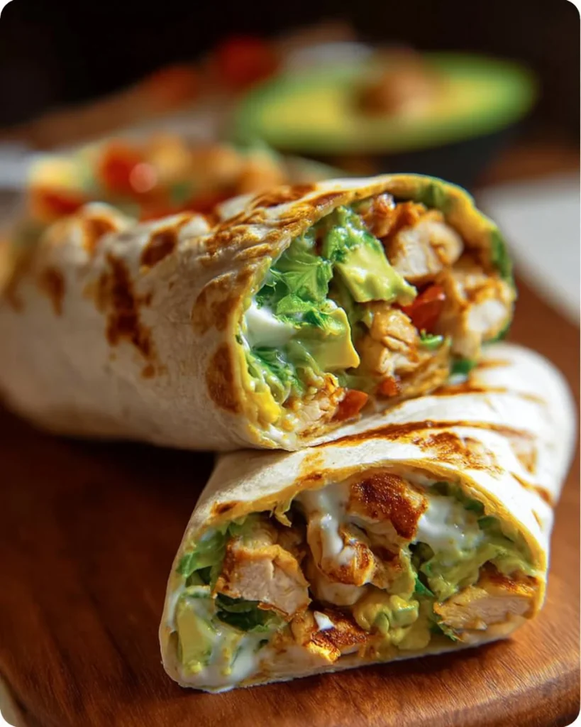 Delicious Chicken Avocado Ranch Burritos with fresh ingredients