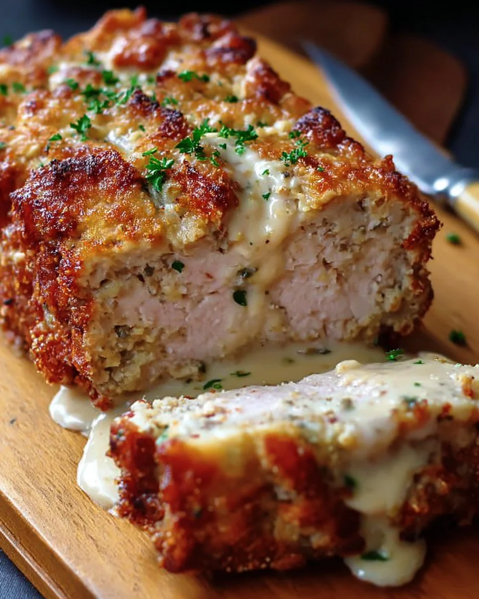 Delicious Chicken Cordon Bleu Meatloaf served with sides