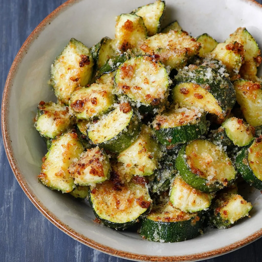 Crispy air-fried parmesan zucchini served on a plate
