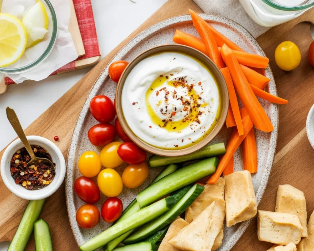 Smooth and creamy whipped cottage cheese served with fresh herbs on a plate.