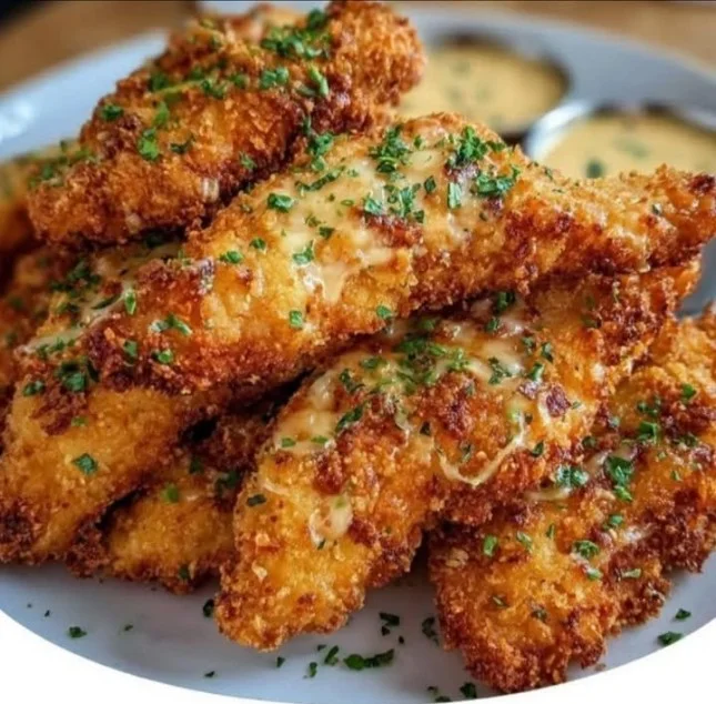 Plate of easy Crack Chicken Tenders served with dipping sauce