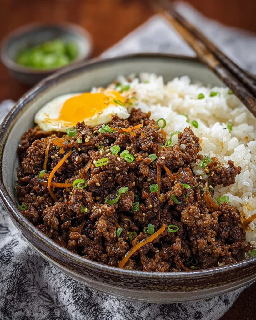 Easy ground beef bulgogi dish served with rice and vegetables