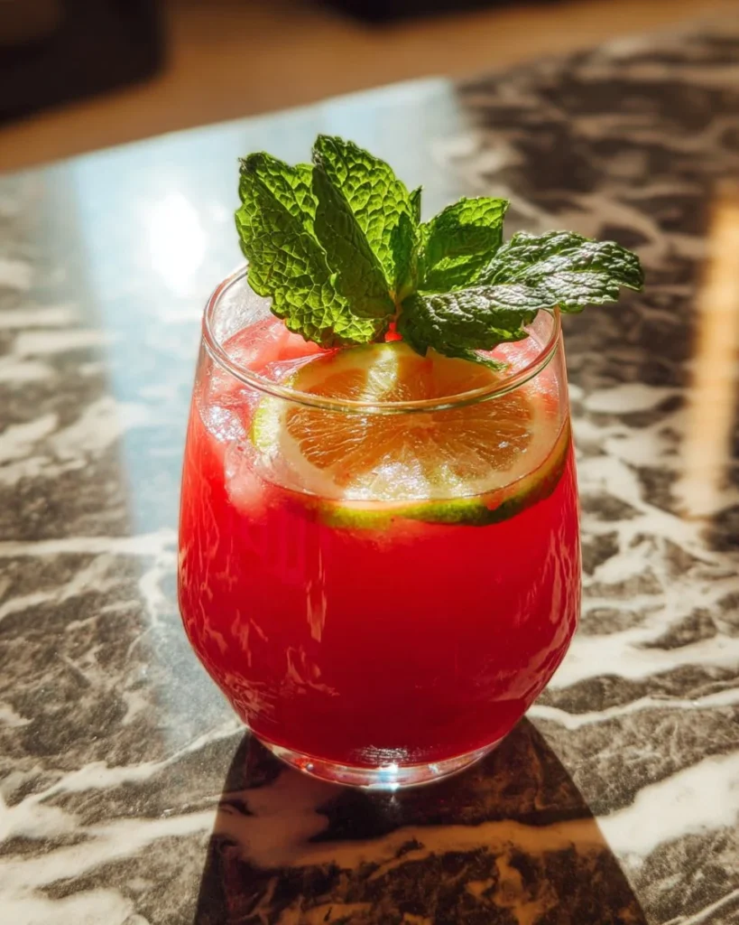 Elf's Minty Fruit Punch Mocktail with fresh fruits and mint leaves