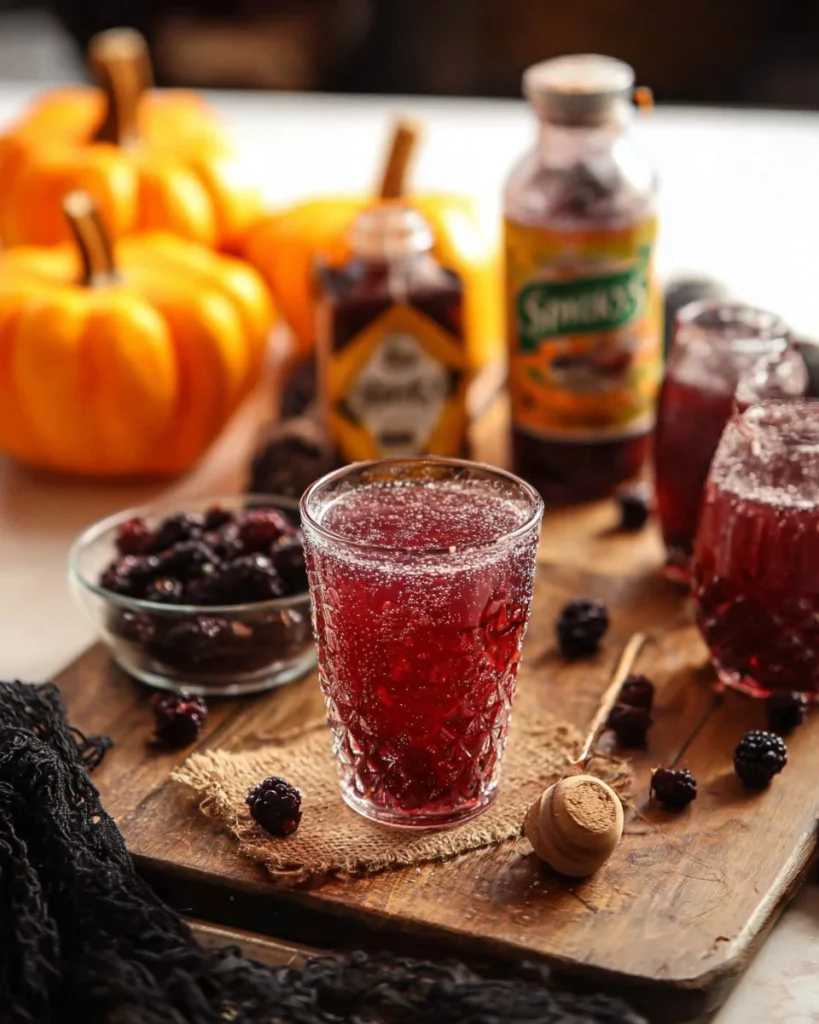 Fizzy Potion Halloween Punch in a spooky themed glass