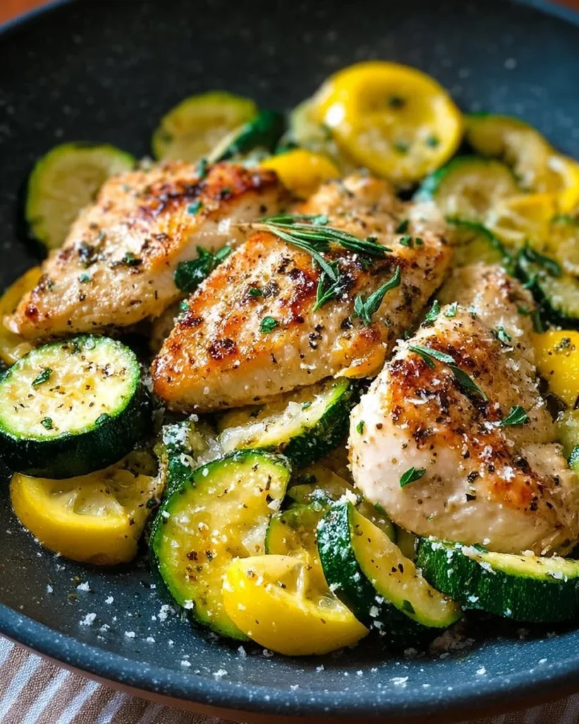 Healthy chicken breast dish with zucchini and squash for nutritious meals