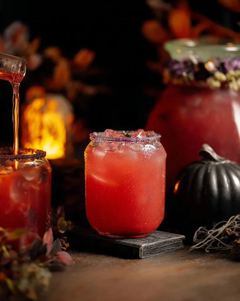 Hocus Pocus Non-Alcoholic Halloween Punch in a spooky decorated setting.