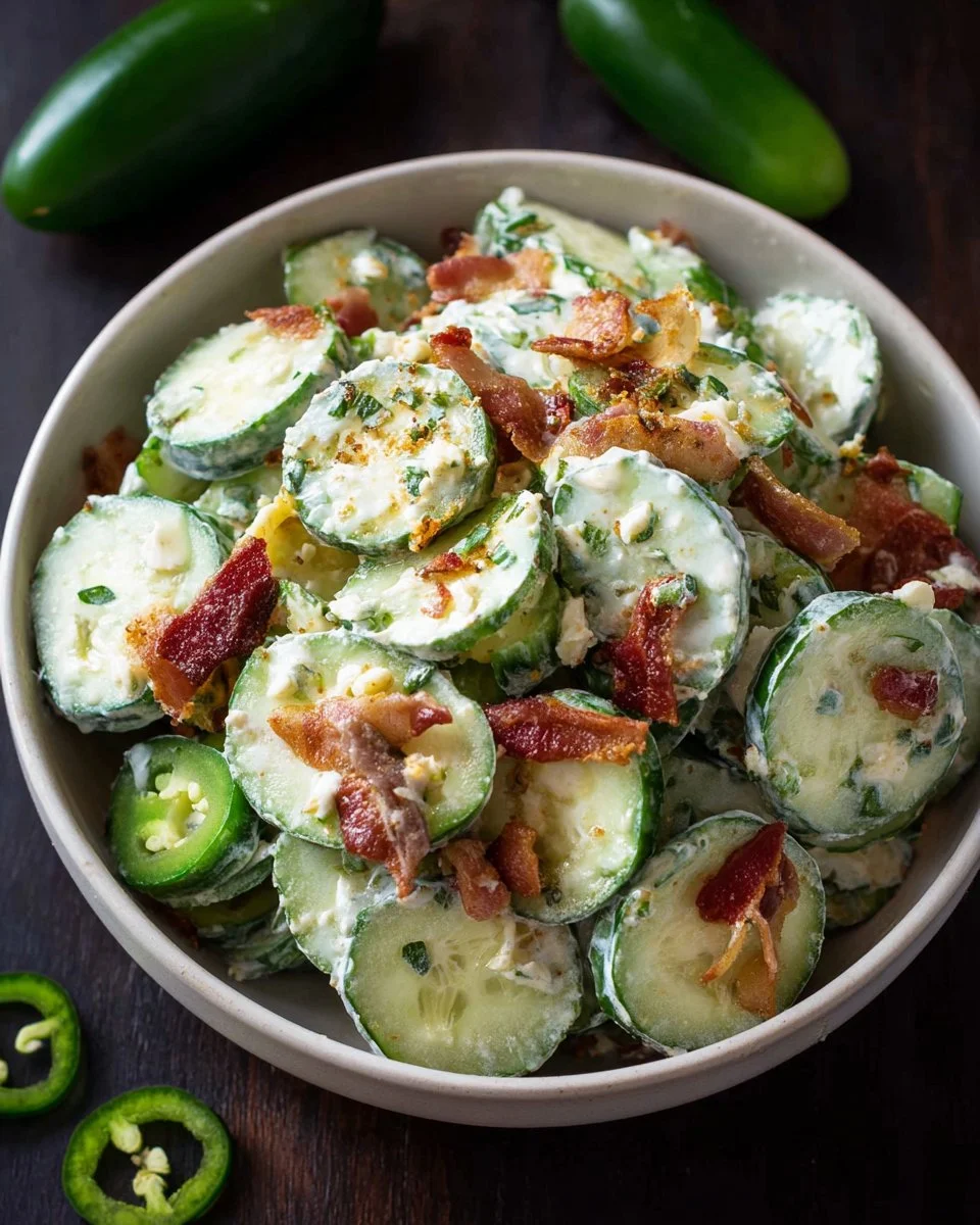 Delicious Jalapeño Popper Salad with cucumber and cream cheese