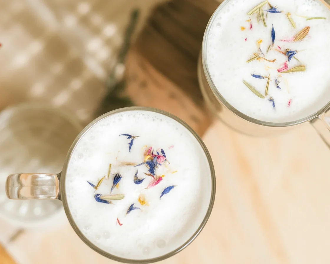 Lavender Rose London Fog drink showcasing beautiful floral Earl Grey latte