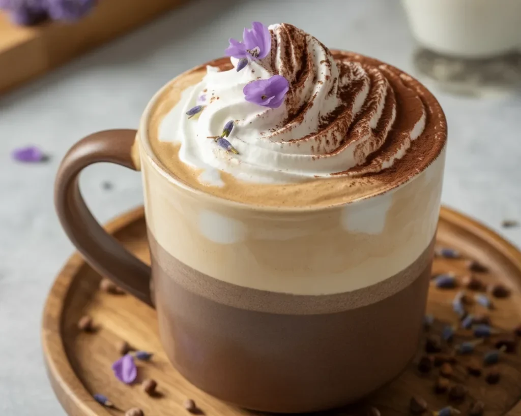 Delicious Lavender Tiramisu Affogato Latte topped with creamy layers and floral notes.