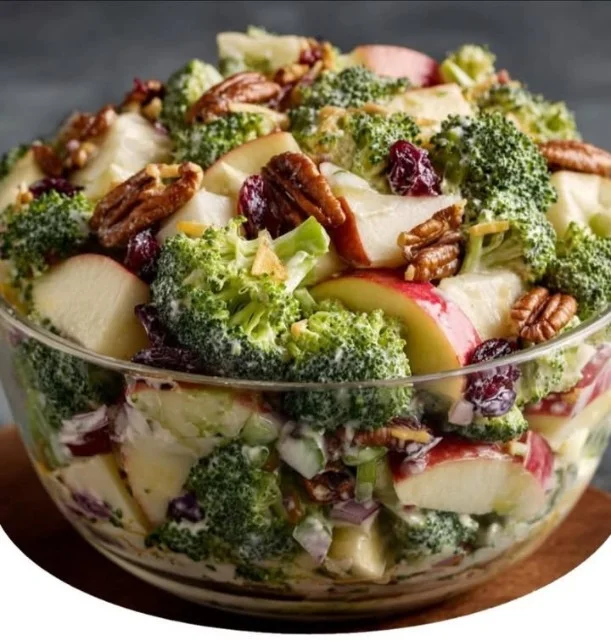 Layered Honeycrisp Apple Broccoli Salad with apples and broccoli