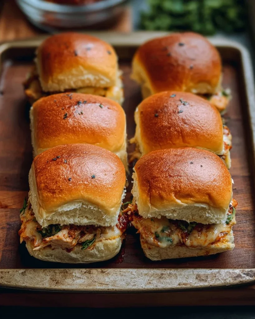 Plate of Marry Me Chicken Sliders garnished with herbs and served with dipping sauce