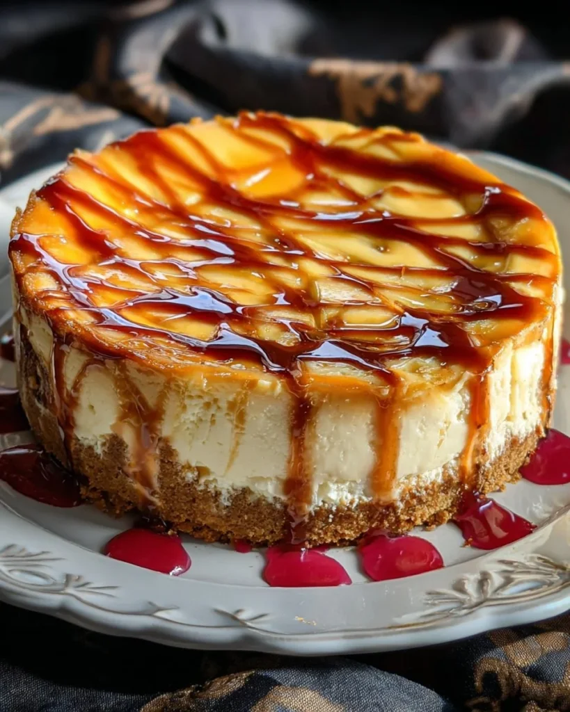 Delicious Poison Apple Cheesecake with garnished red apples