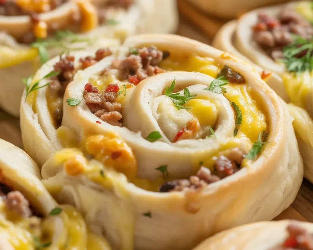 Freshly baked easy breakfast rolls on a wooden table.