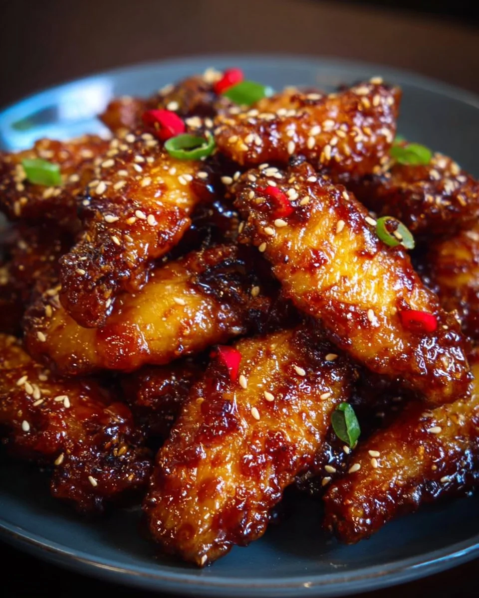 Delicious sticky pineapple glazed wings served on a platter.