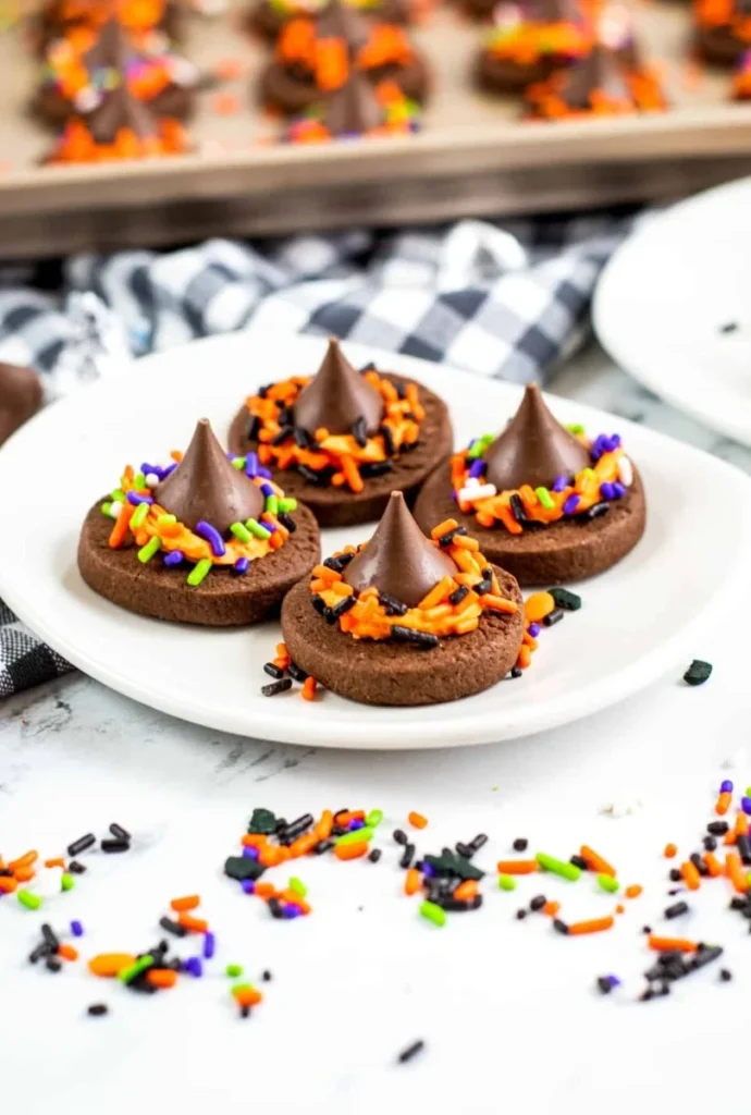 Delicious Witch Hat Cookies decorated for Halloween.