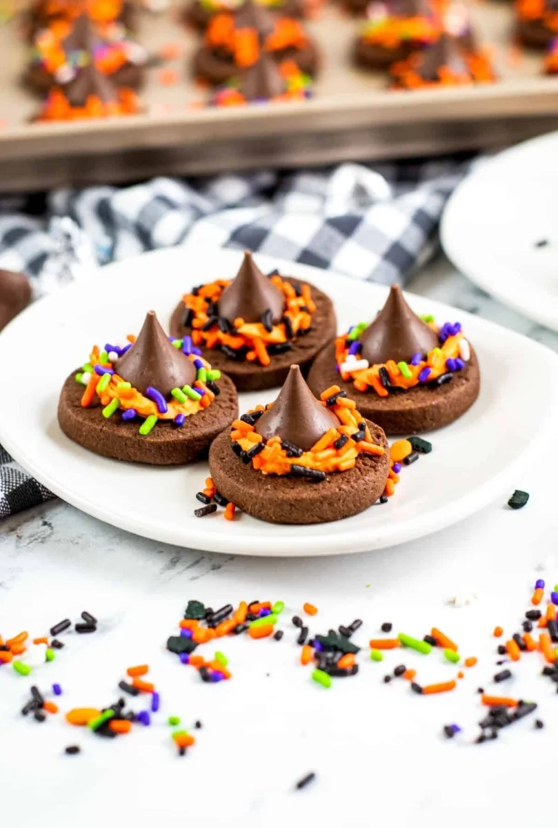 Delicious Witch Hat Cookies decorated for Halloween.