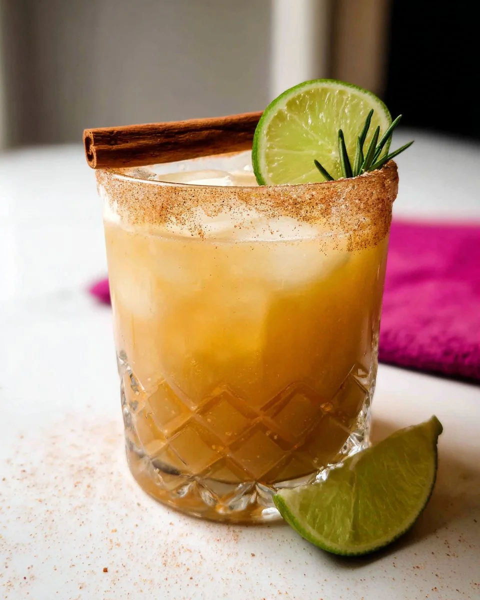 Apple Cider Margarita Mocktail served in a glass with cinnamon and apple garnish.