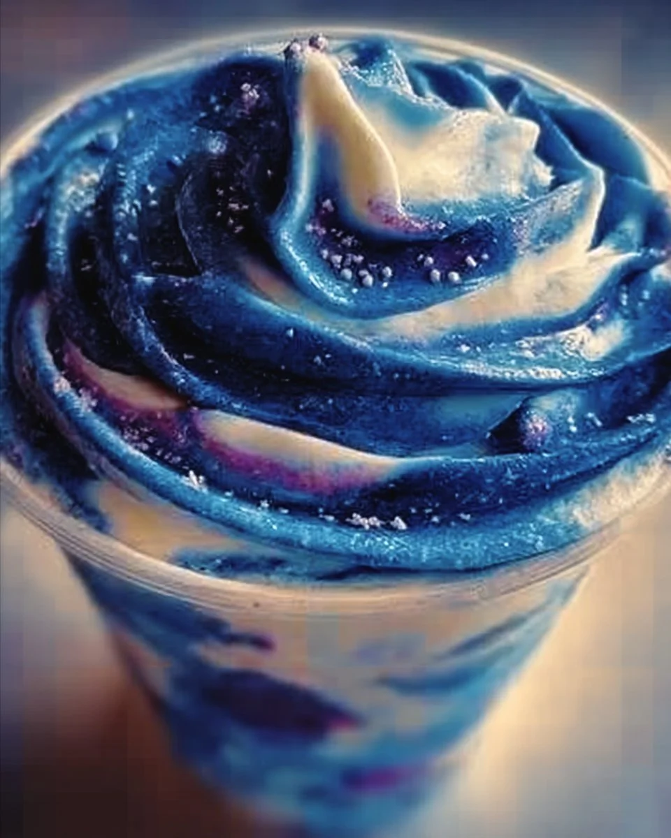 Bewitched Blue Razz Swirl dessert featuring vibrant blue and raspberry colors.