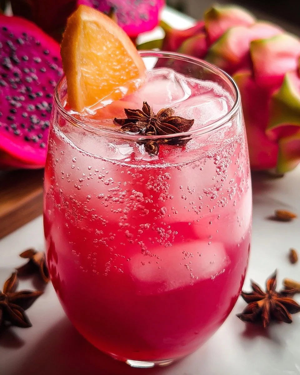 A refreshing Bewitched Cran-Dragonfruit Sparkler cocktail with vibrant colors.