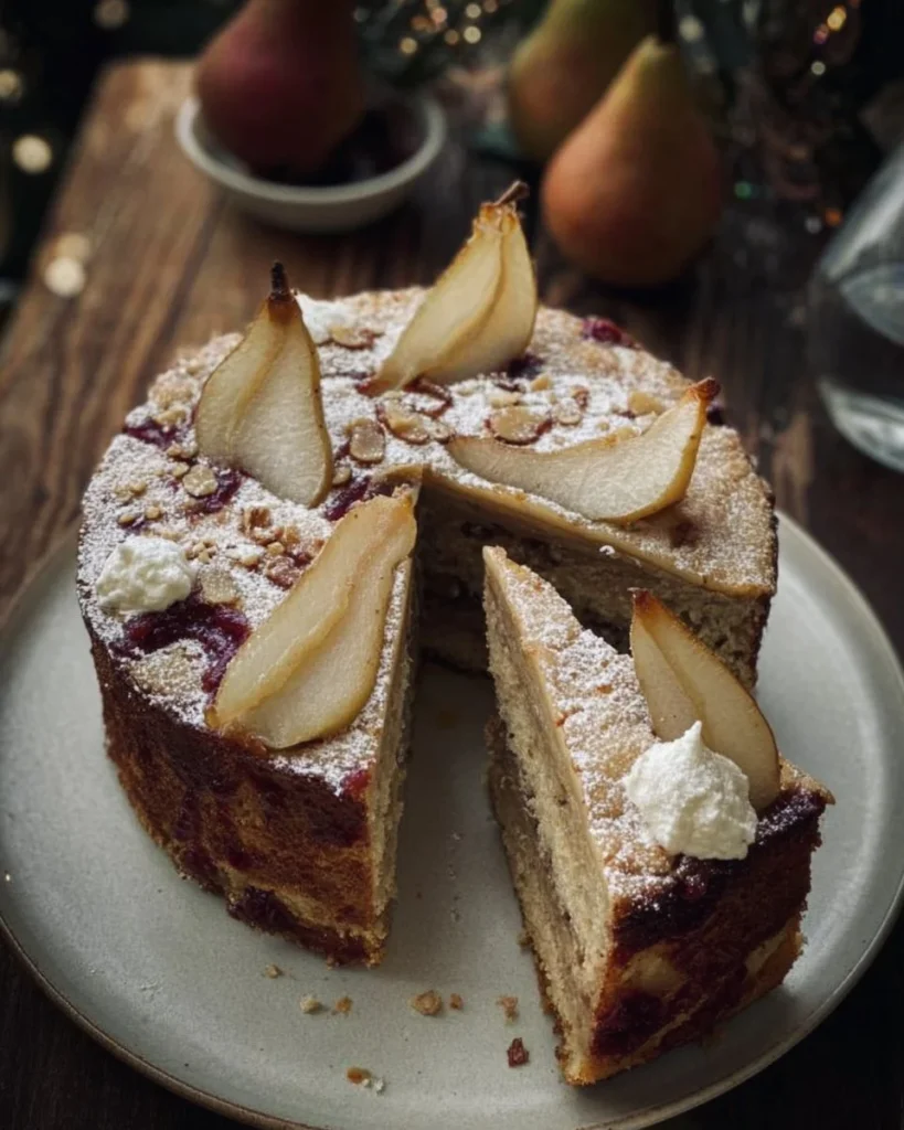 Caramelized Chai Pear Cake with spices and pear slices