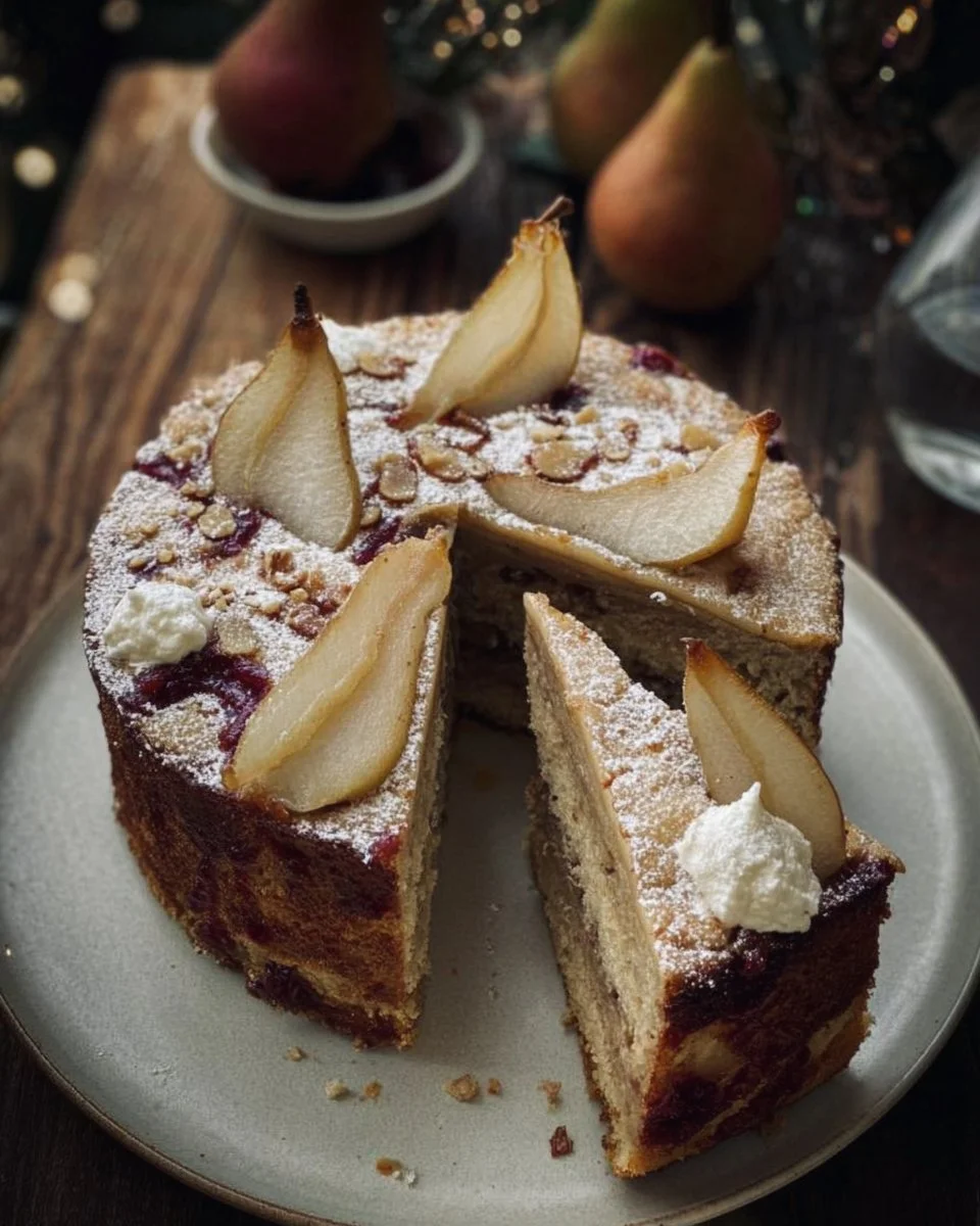 Caramelized Chai Pear Cake with spices and pear slices