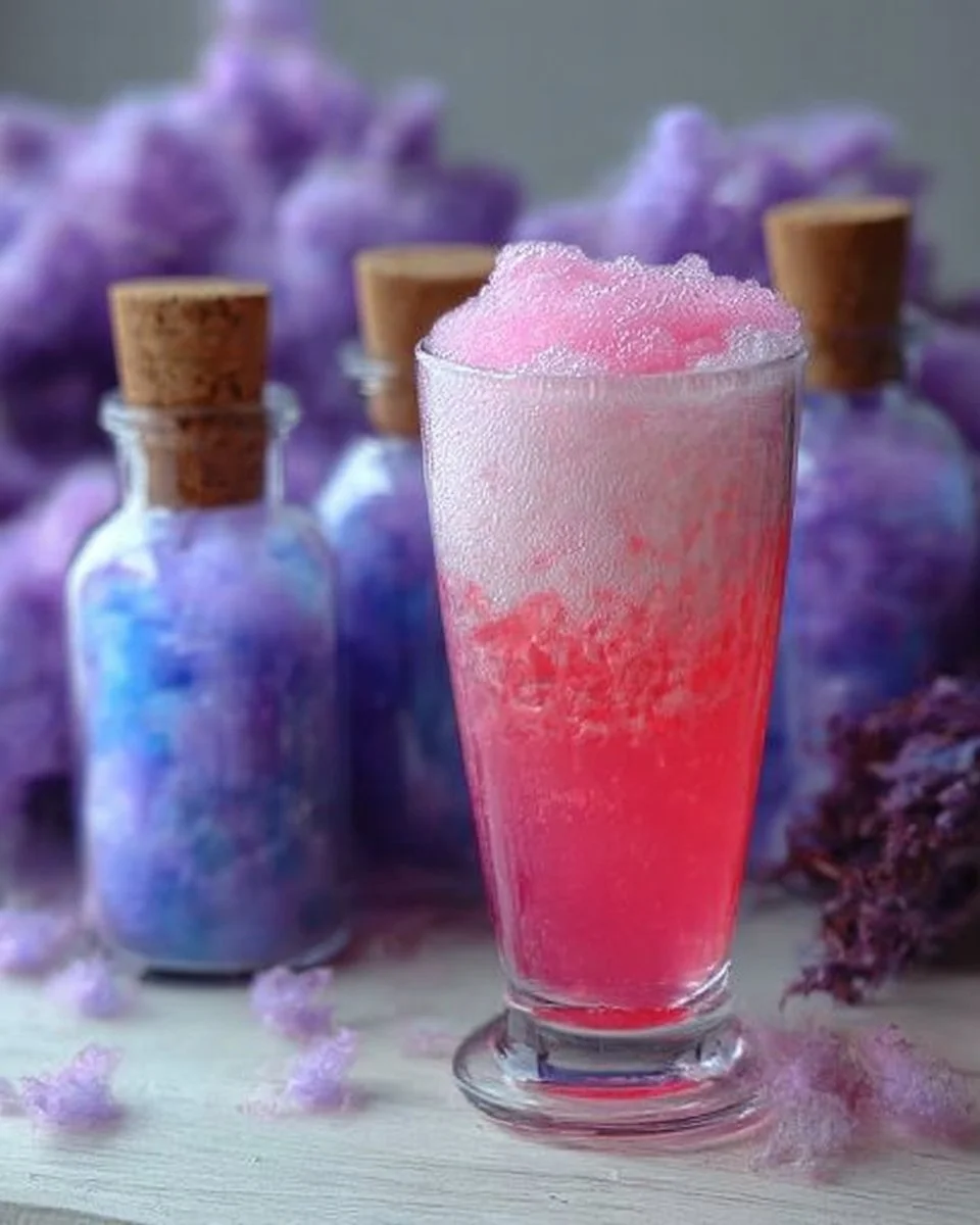 Colorful Cotton Candy Potion Mocktail in a festive glass.
