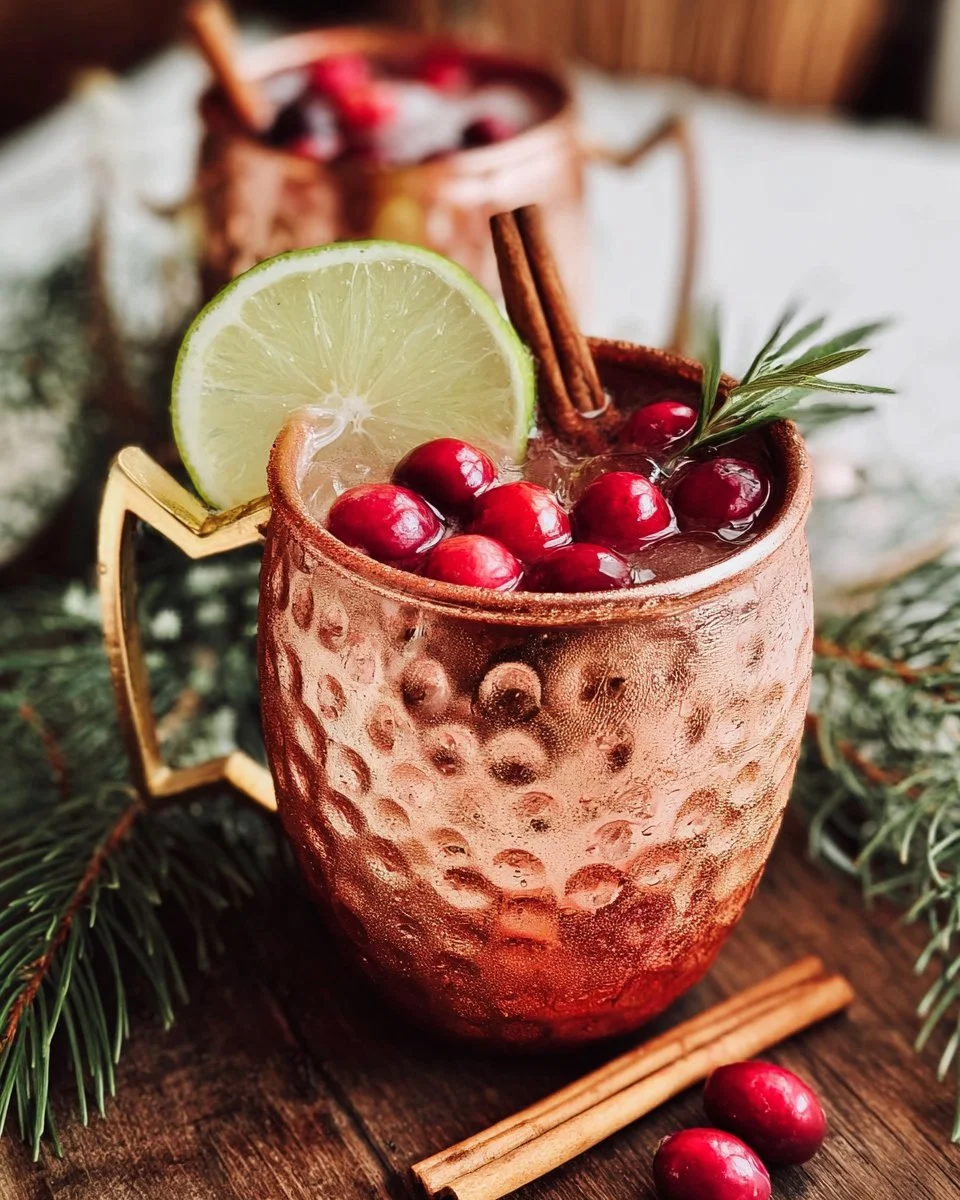 Enchanted Cran-Apple Butter Mule cocktail with fresh cranberries and apple butter