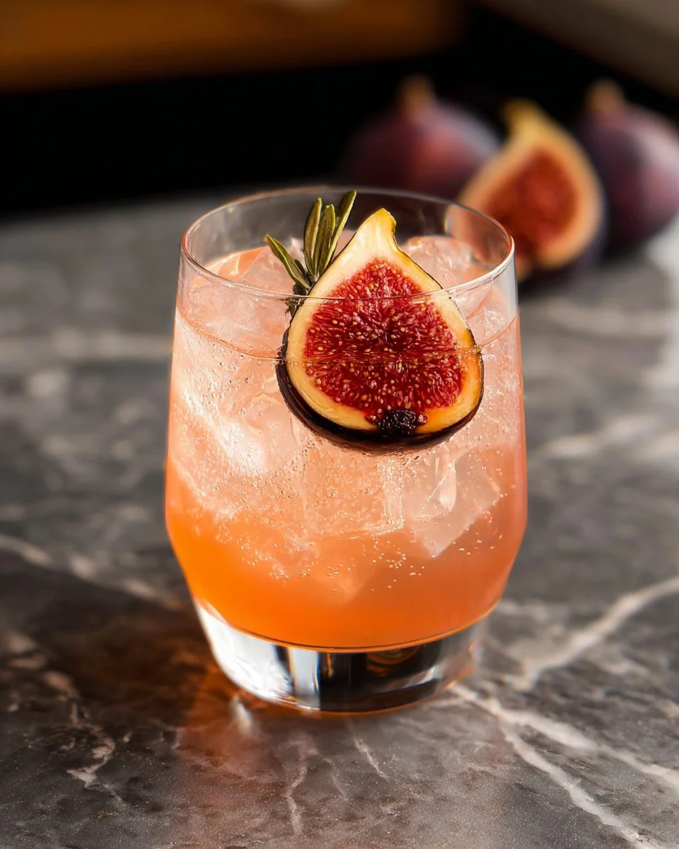 Delicious glass of Forbidden Fig Vanilla Spritz cocktail with fig and vanilla flavors