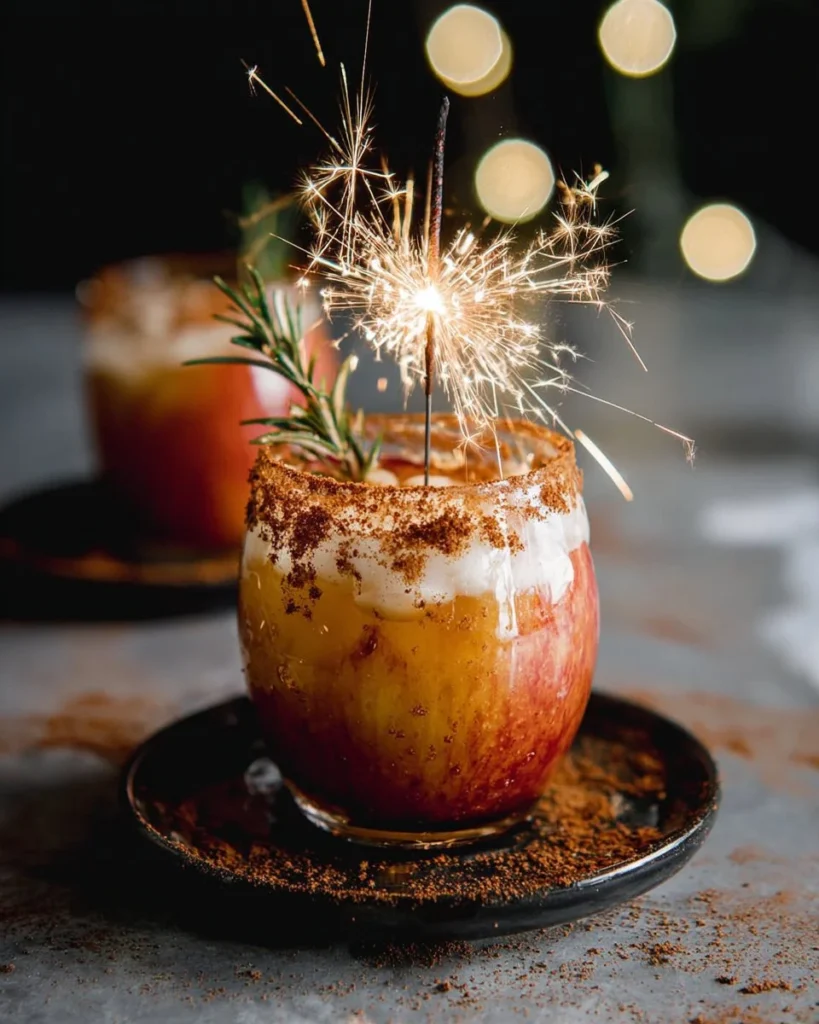 Hallowed Honeycrisp Sparkler cocktail garnished with apple slices