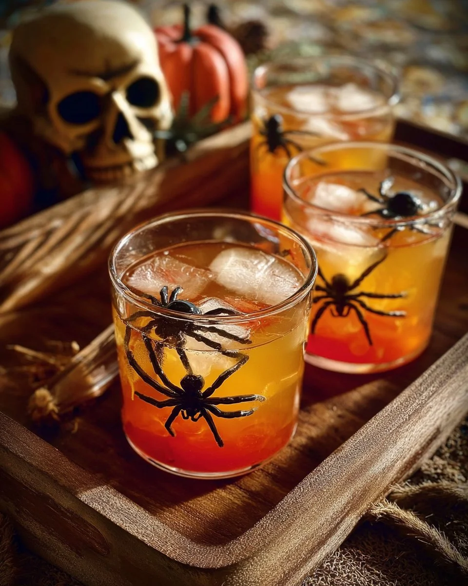 Festive Halloween Spider Cider Punch served in a spooky glass