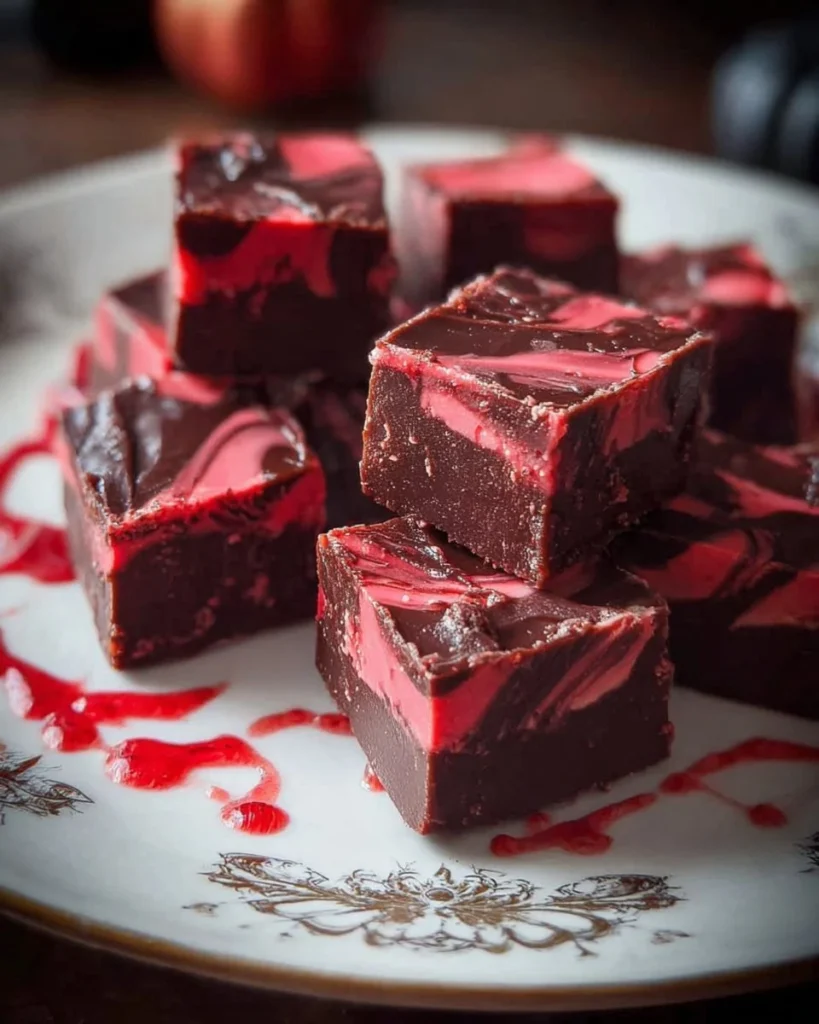 Halloween-themed vampire fudge with spooky decorations
