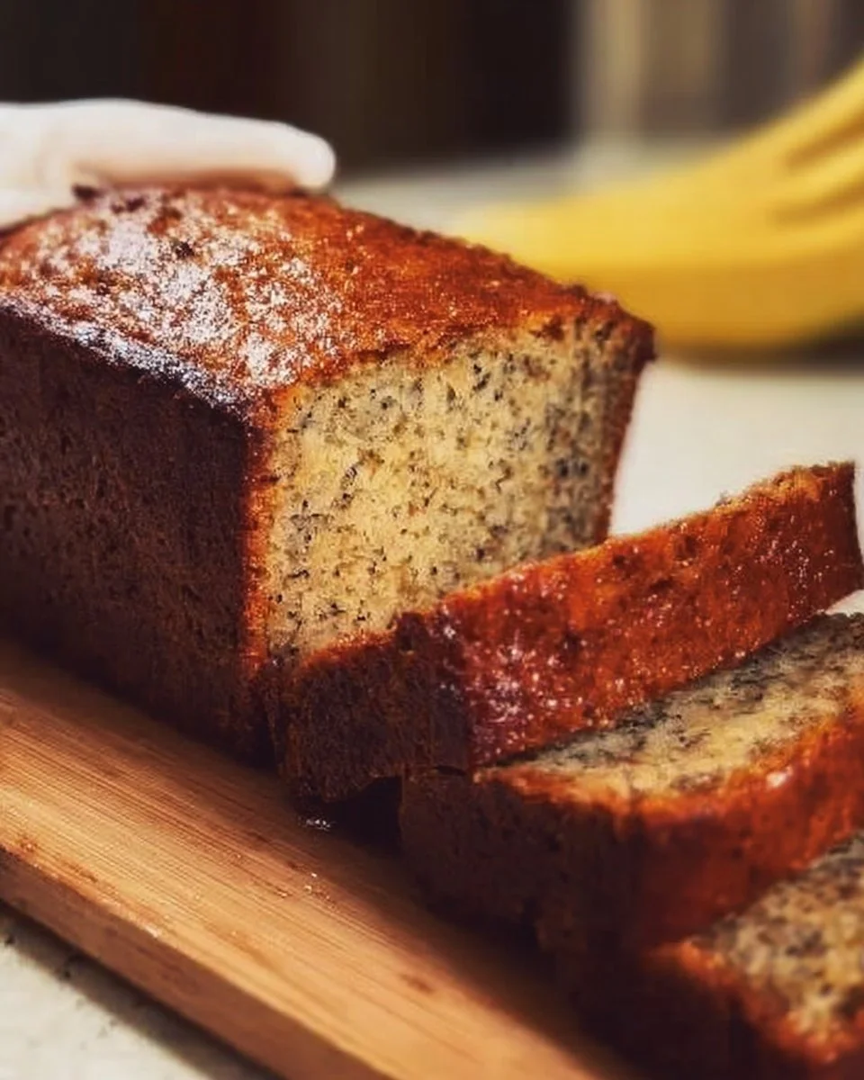 Delicious homemade banana bread on a wooden table