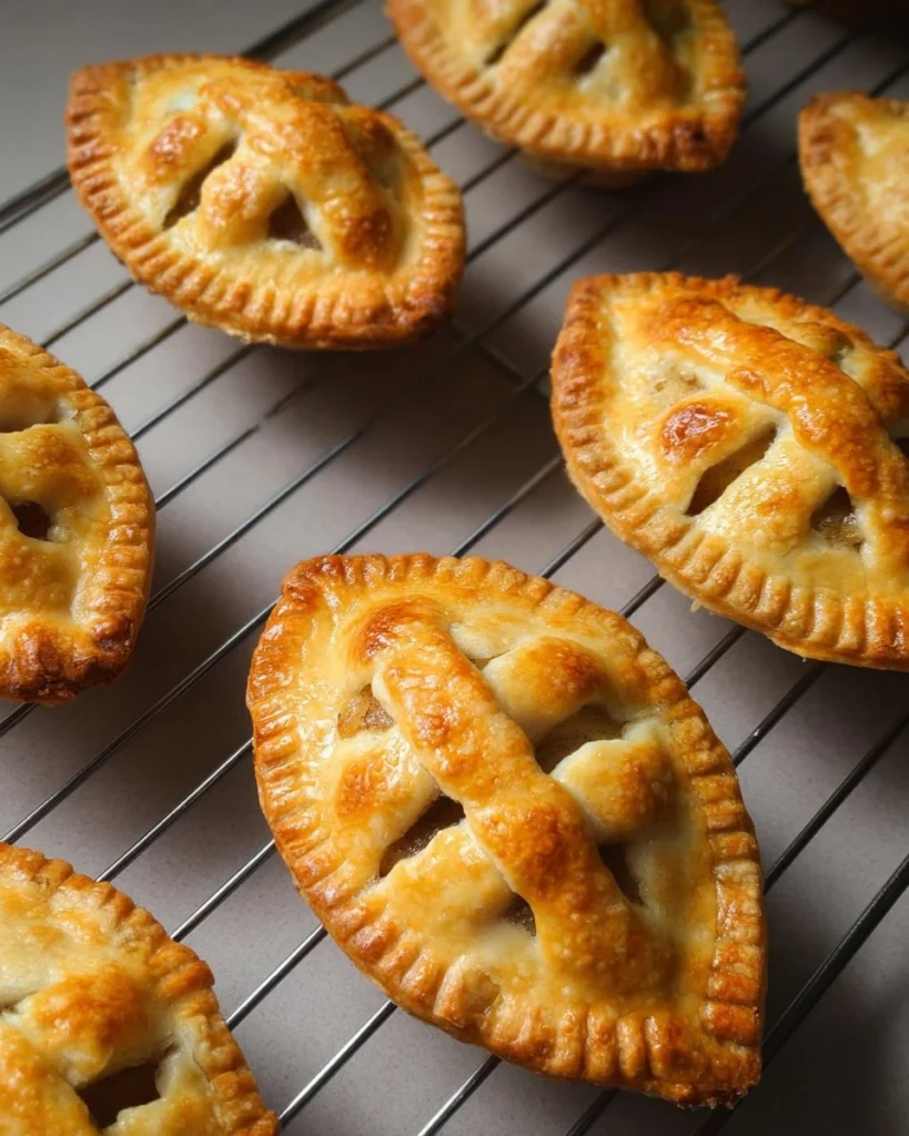 Freshly baked mini apple pies with golden crust and sweet apple filling