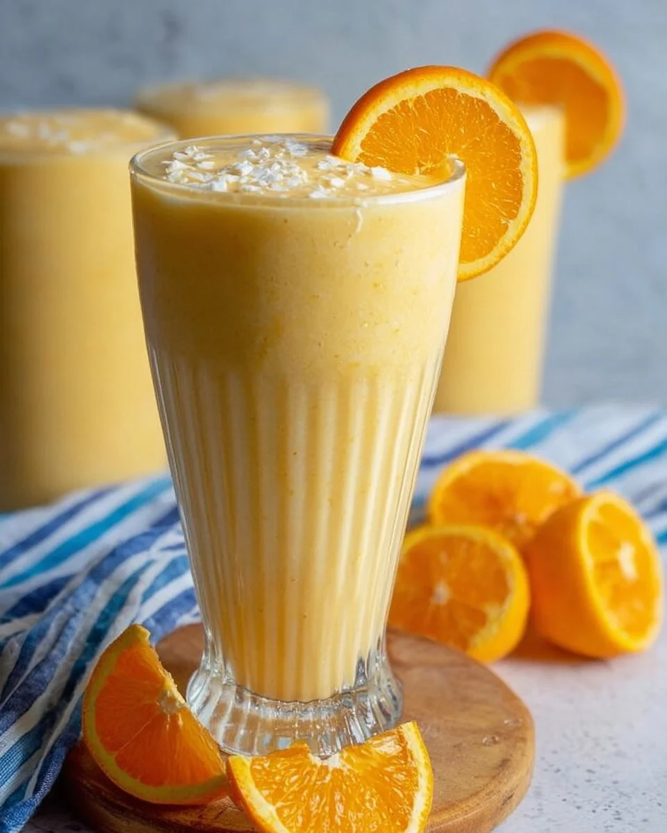 Delicious Orange Creamsicle Smoothie in a glass with an orange slice garnish