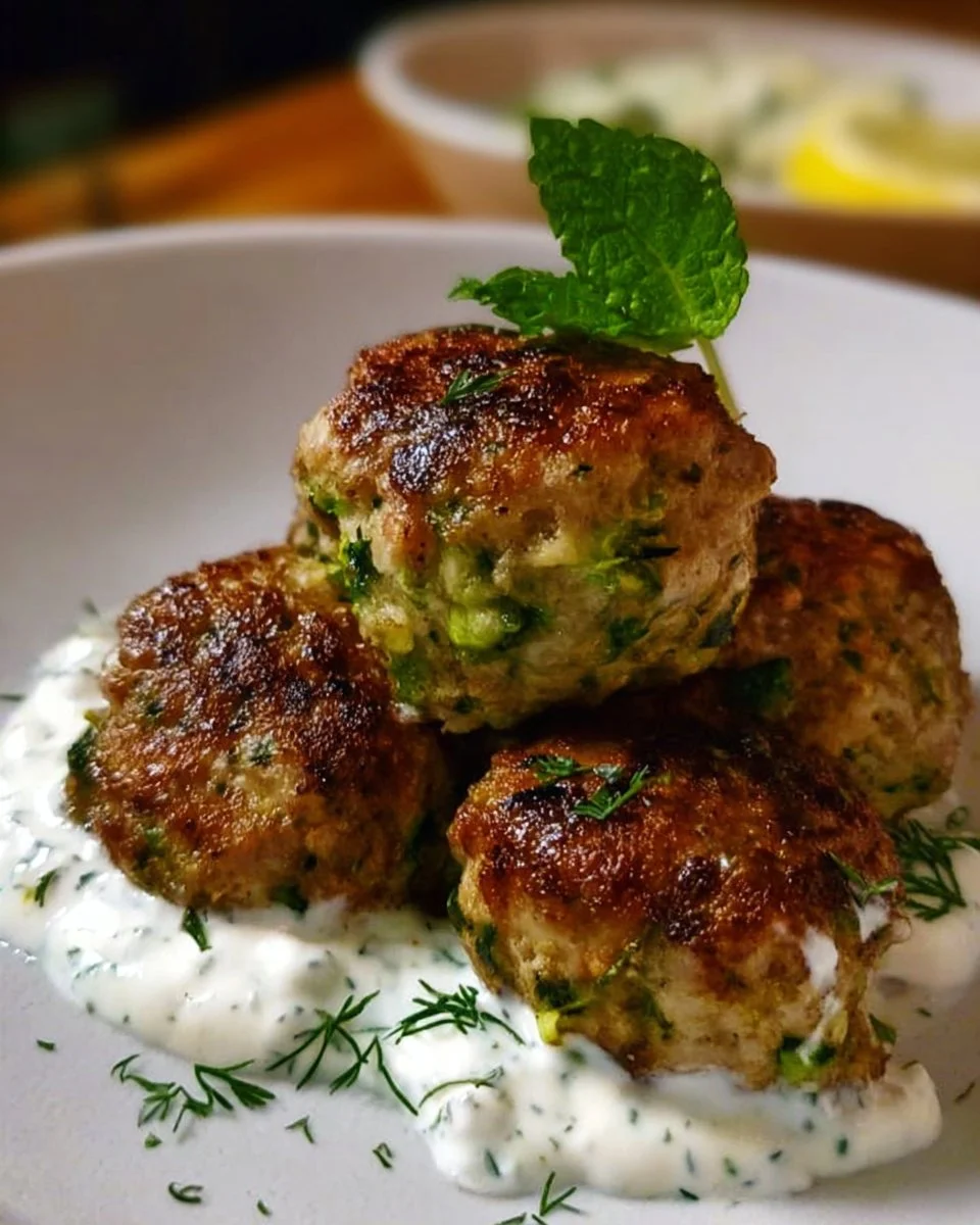 Ottolenghi Turkey Zucchini Meatballs served with lemony yogurt sauce