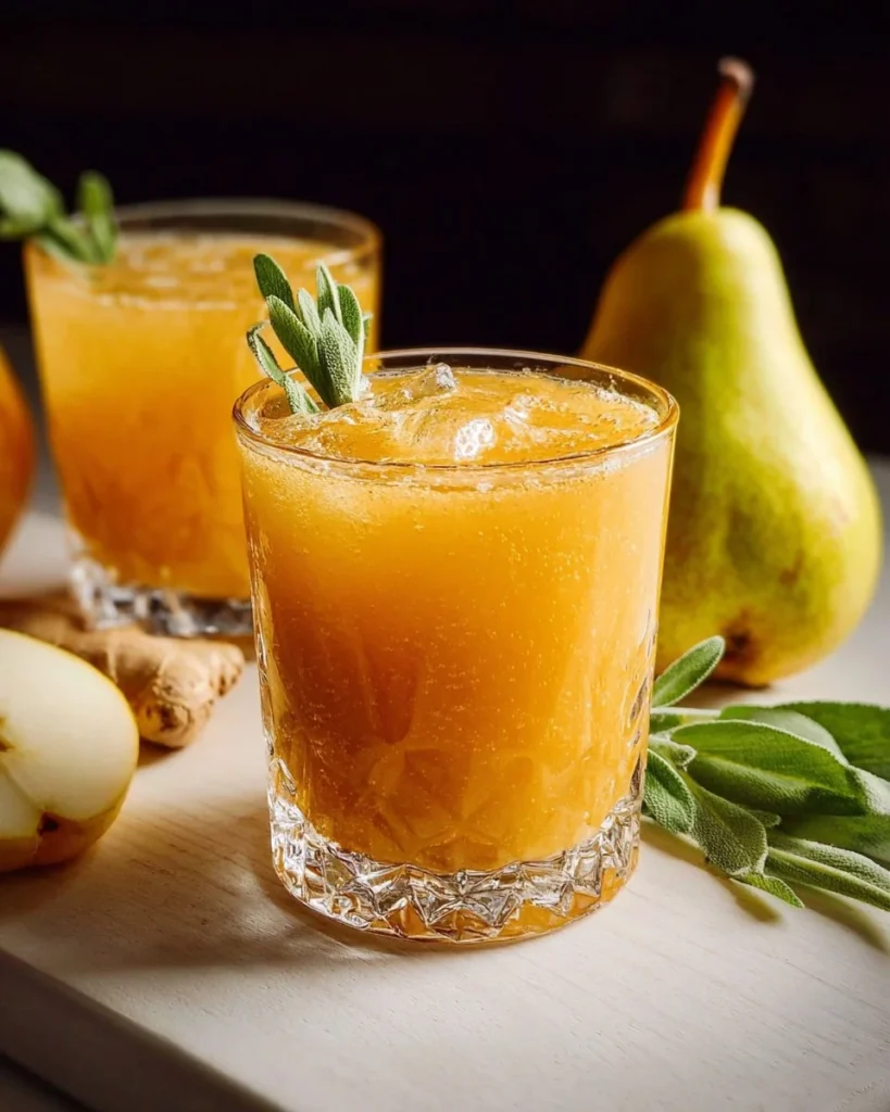 Pear Pumpkin Juice Mocktail with Ginger in a glass