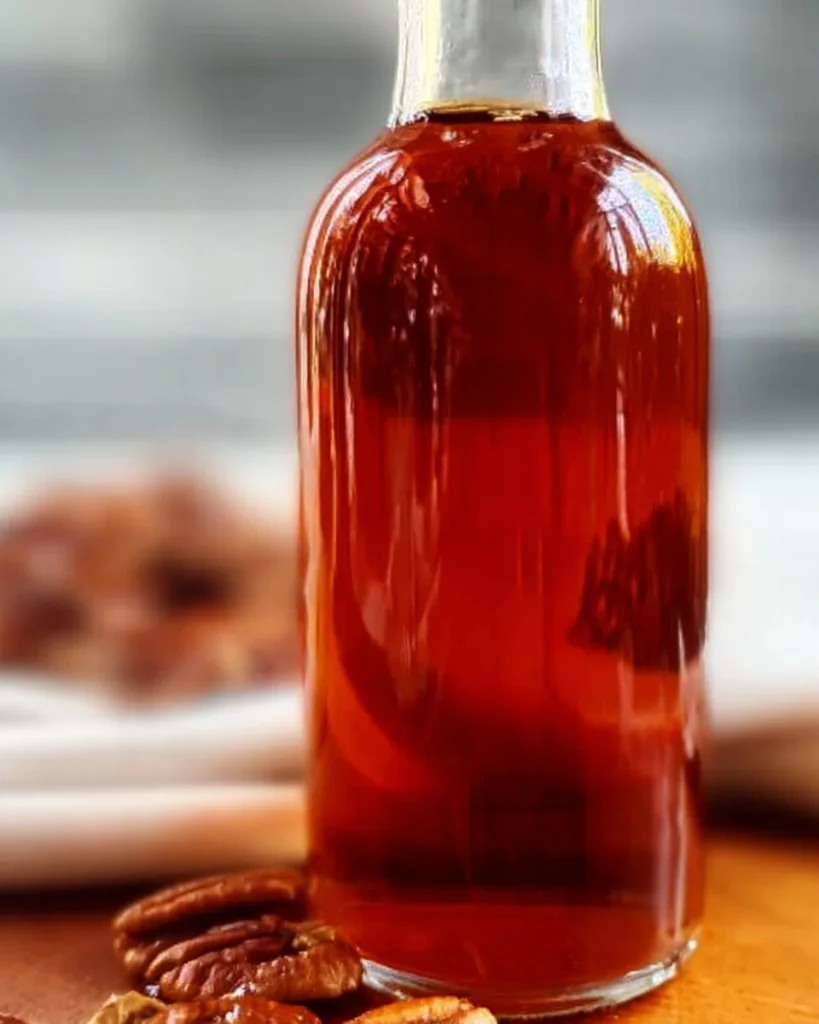 Homemade pecan syrup inspired by Starbucks recipe for pancakes and coffee