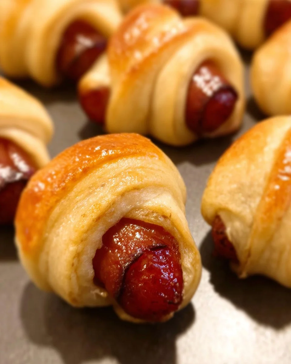 Baked pigs in blankets made with sausages and pastry dough