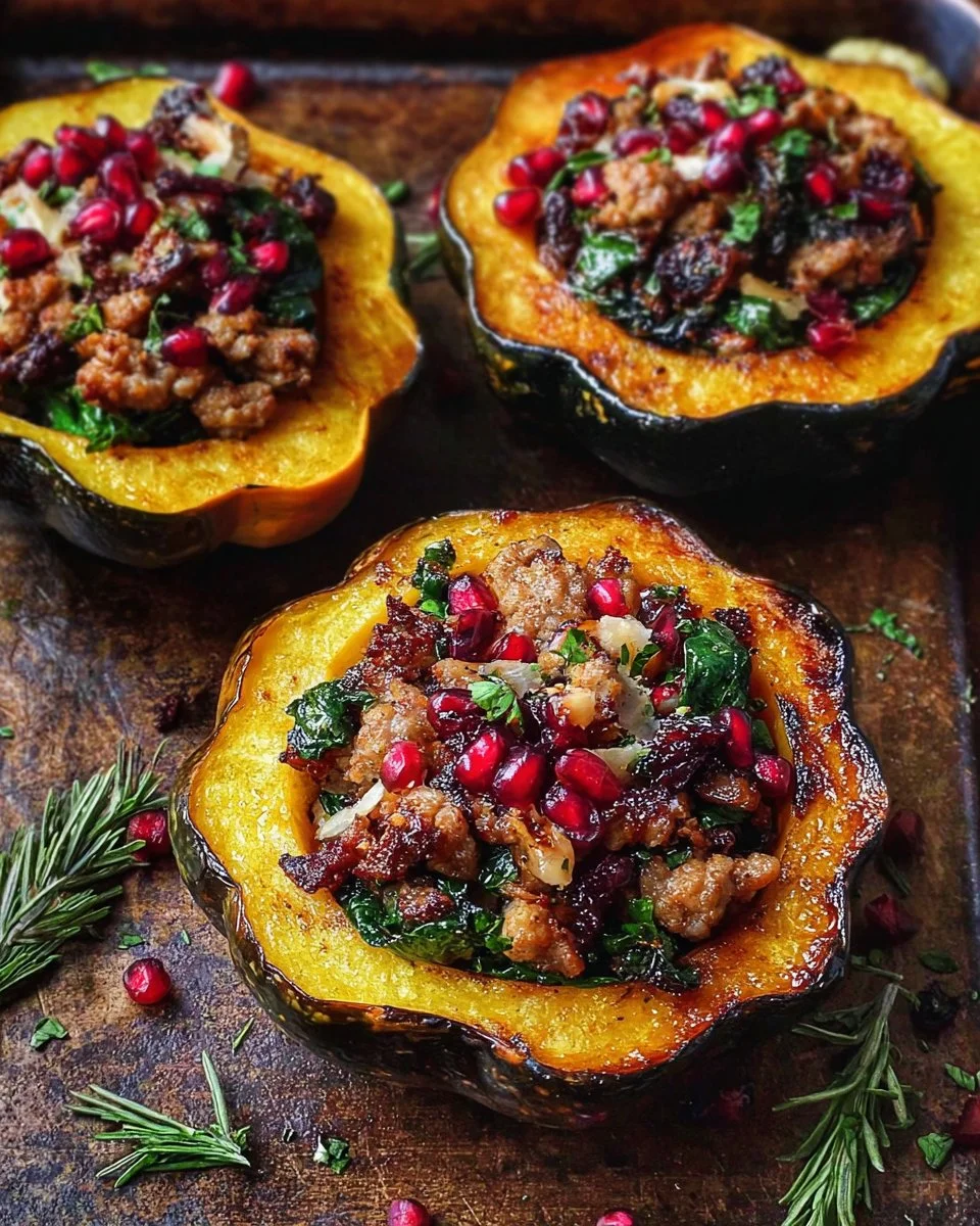 Sausage stuffed acorn squash recipe with herbs and spices