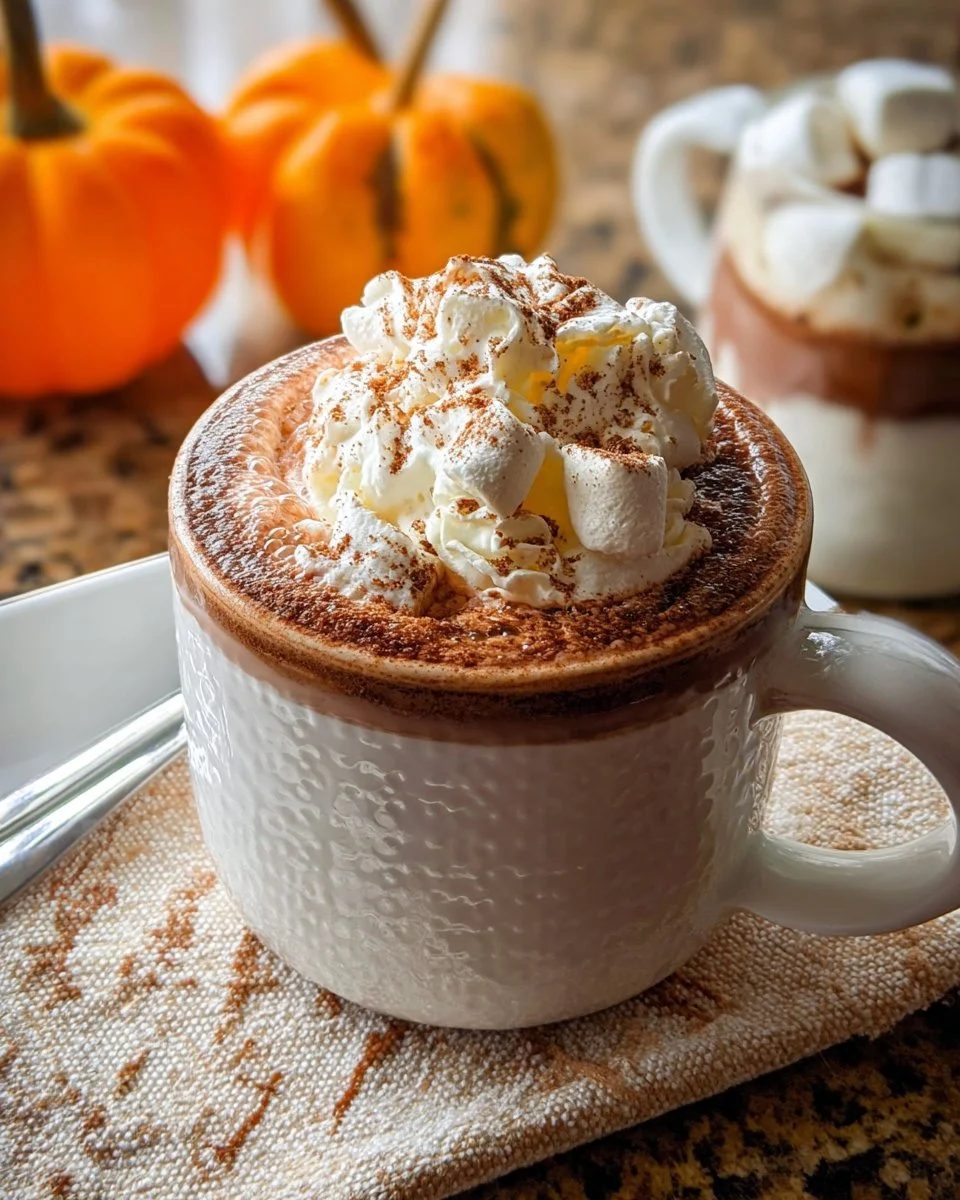 Slow Cooker Pumpkin Hot Chocolate in a cozy mug topped with whipped cream